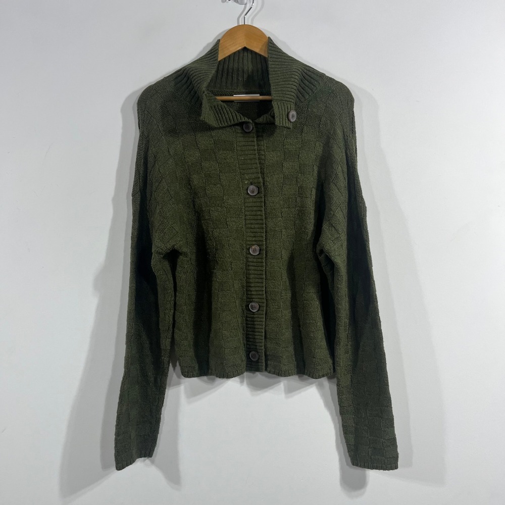 Sonoma Fairy Grunge Granola 90s Olive Green Grid Button Up Cardigan Large Boho
